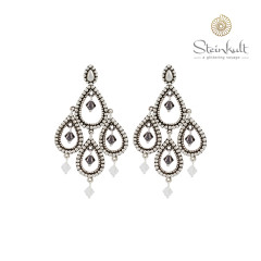 Chandelier-Earrings "Tanya" with round Swarovski White Opal / Jet