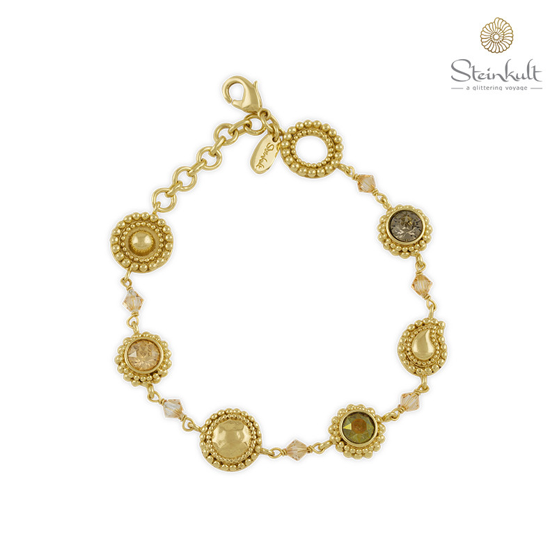 Bracelet "Celebration" round Swarovski Crystal Golden Shadow, Crystal Iridiscent Green, Greige