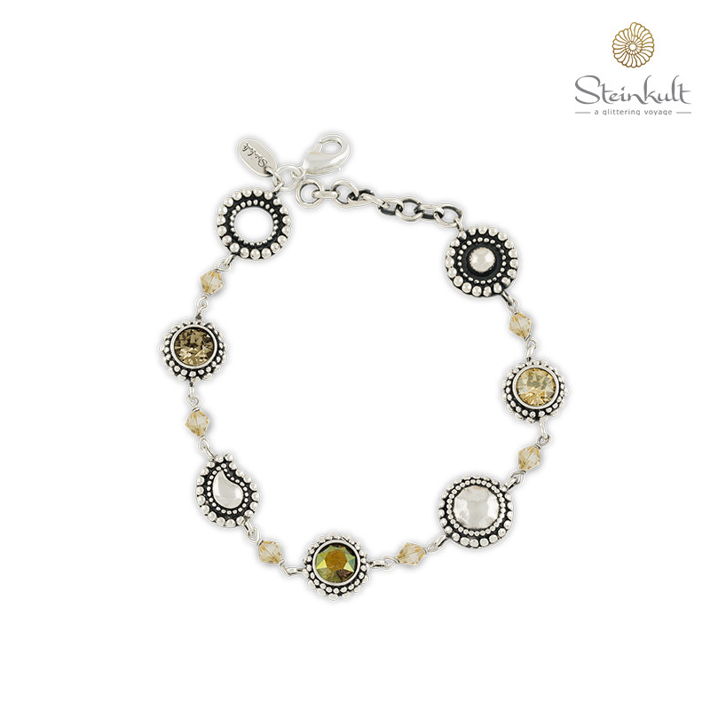 Bracelet "Celebration" round Swarovski Crystal Golden Shadow, Crystal Iridiscent Green, Greige