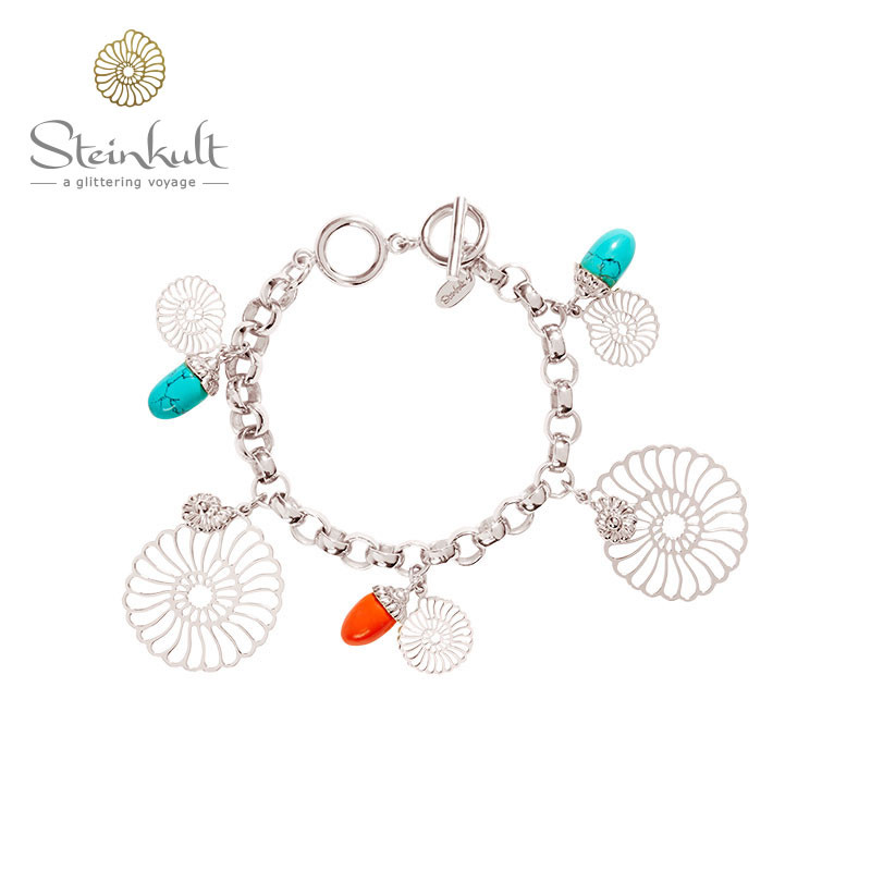 Charmbracelet "Steinkult Resort" Turquoise, Coral