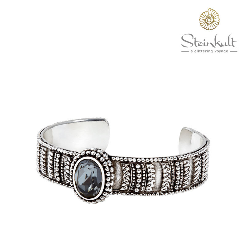 Cuff "Brenda" Swarovski Oval Crystal Silver Night