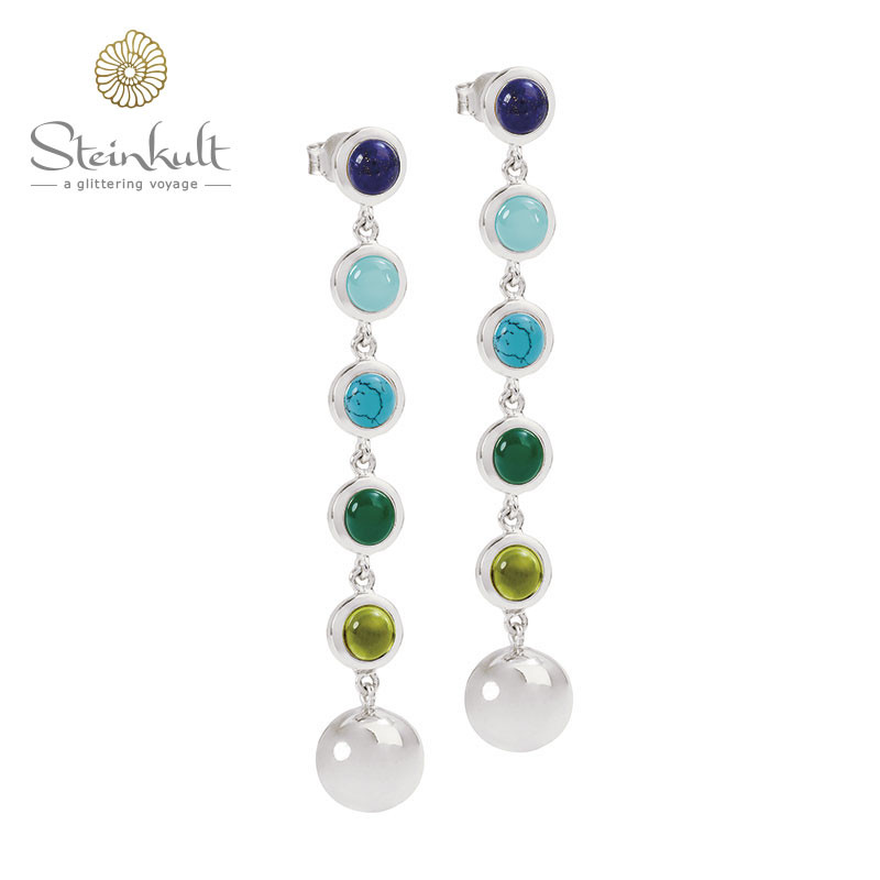 Dangling Earrings Delphia with 12 mm Ball + semiprecious stones