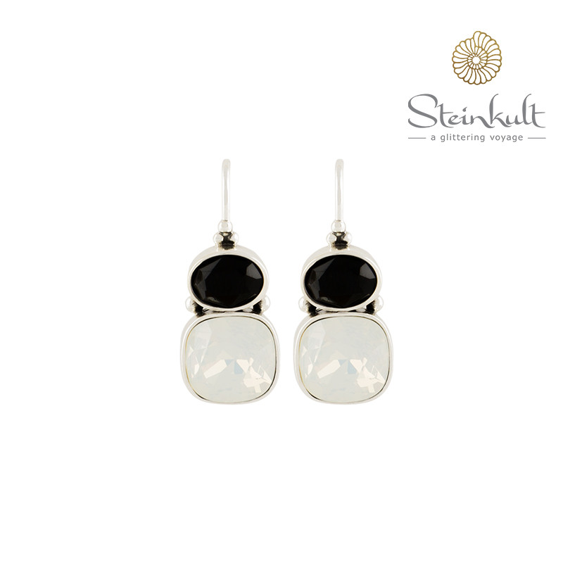 Earrings "Yasmine" Swarovski Jet & White Opal