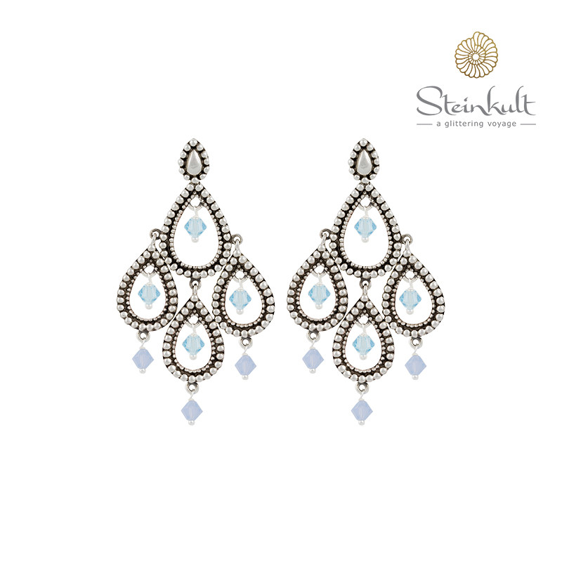 Chandelier-Earrings "Tanya" with round Swarovski Aquamarine/Air Blue Opal