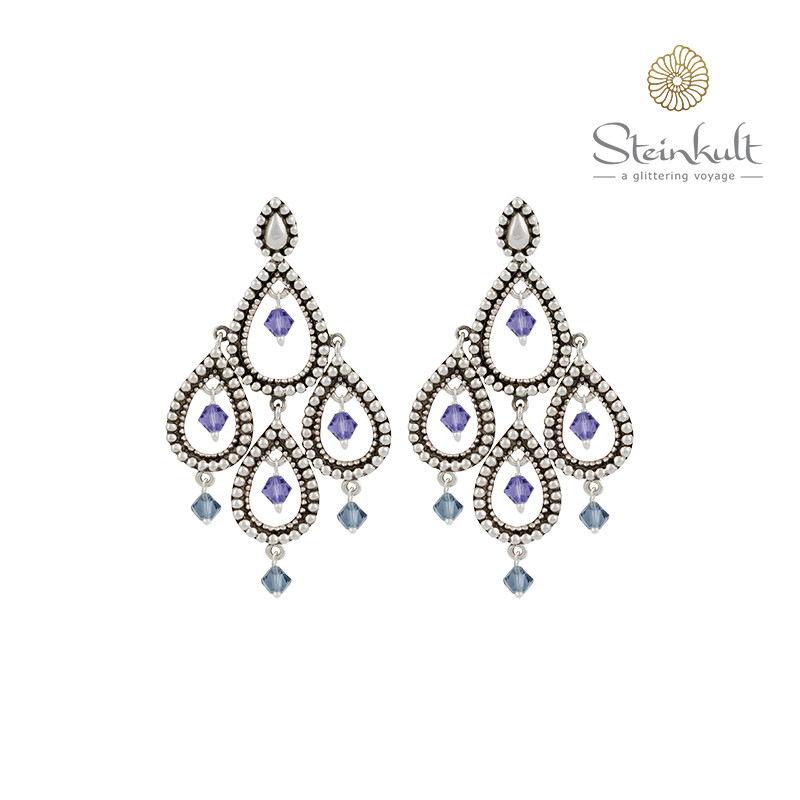 Chandelier-Earrings "Tanya" with round Swarovski Tanzanite / Denim Blue