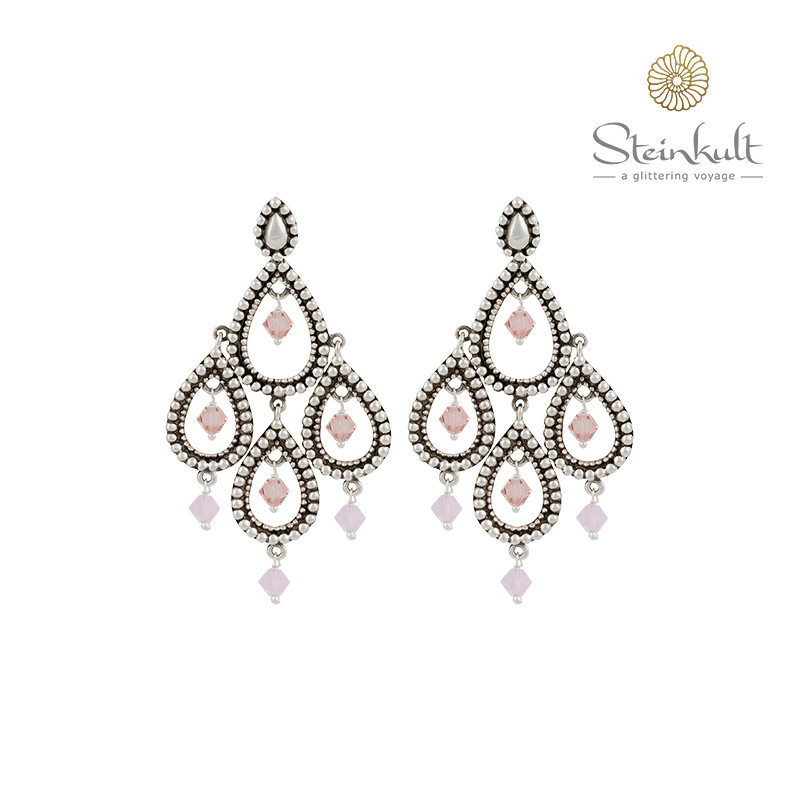Chandelier-Earrings "Tanya" with round Swarovski Rosewater Opal / Vintage Rose