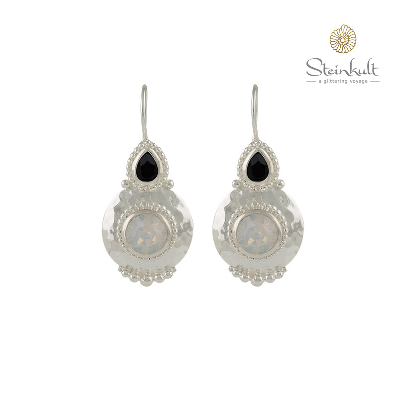 Earrings "Crystalle" Swarovski Jet & White Opal