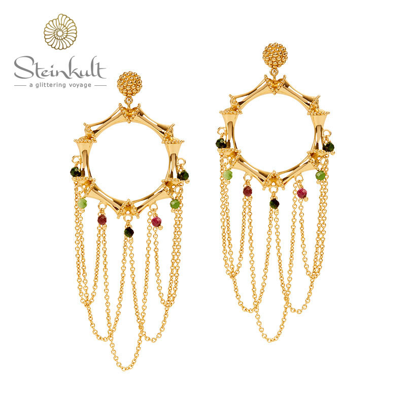 Bamboo chainearrings with semiprecious stones