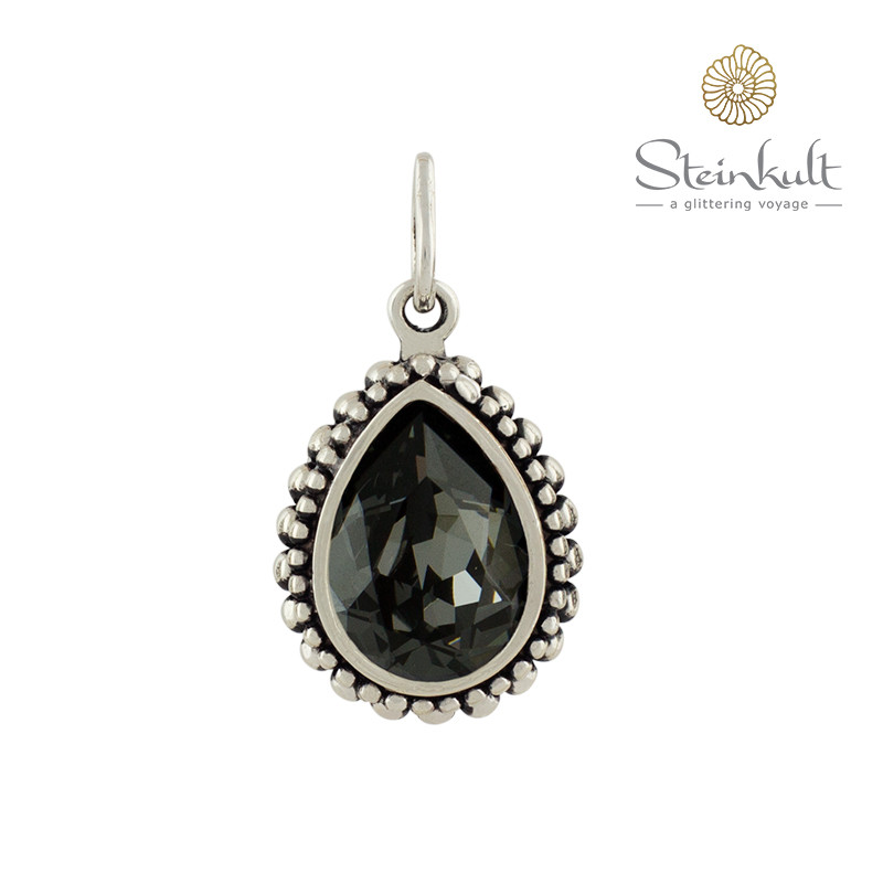 Pendant "Amber" Drop Swarovski Crystal Silver Night
