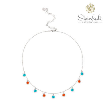 Statement Necklace Delphia with Turquoise + Coral