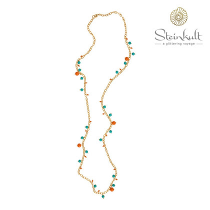 Long Necklace with dangling Swarovski Jade- & Coralpearls 