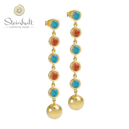 Dangling Earrings Delphia with 12 mm Ball + Turquoise + Coral