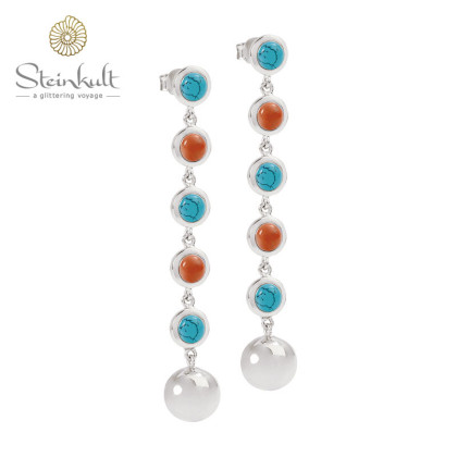 Dangling Earrings Delphia with 12 mm Ball + Turquoise + Coral