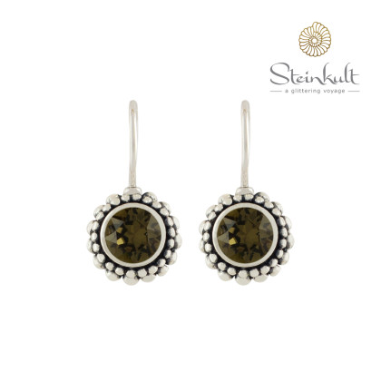 Earrings "Sheila" with round Swarovski Smokey Quarz