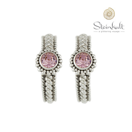 Braided Hoops "Sheila" with round Swarovski Crystal Antique Pink