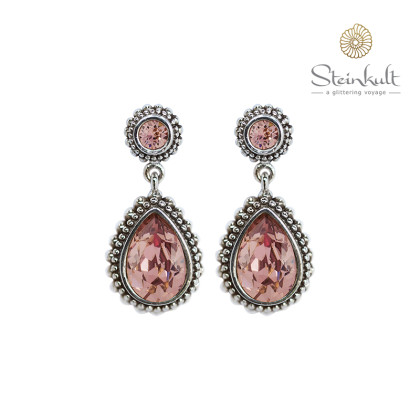 Earrings Drop with Stud  "Amber" Swarovski Crystal Antique Pink