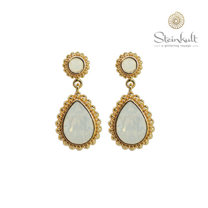 Earrings Drop with Stud  "Amber" Swarovski White Opal
