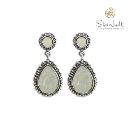Earrings Drop with Stud  "Amber" Swarovski White Opal