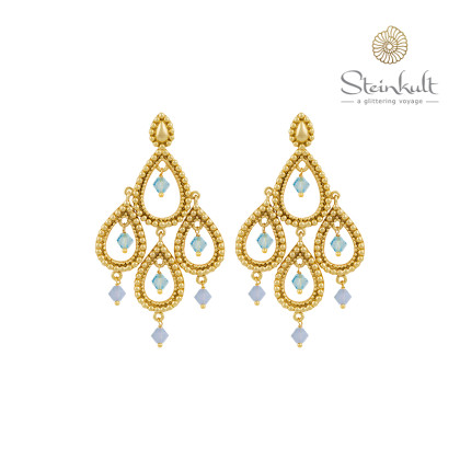 Chandelier-Earrings "Tanya" with round Swarovski Aquamarine/Air Blue Opal