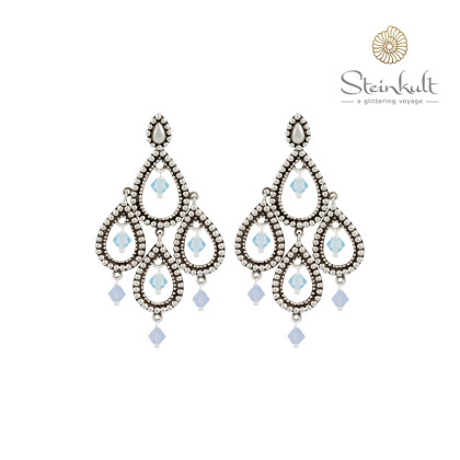 Chandelier-Earrings "Tanya" with round Swarovski Aquamarine/Air Blue Opal