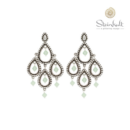 Chandelier-Earrings "Tanya" with round Swarovski Chrysolite / Chrysolite Opal