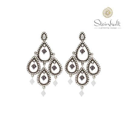 Chandelier-Earrings "Tanya" with round Swarovski White Opal / Jet