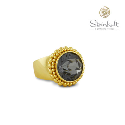 Ring "Sheila" Large with round Swarovski Crystal Silver Night
