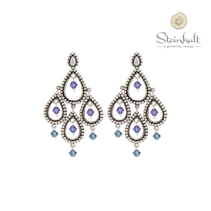 Chandelier-Earrings "Tanya" with round Swarovski Tanzanite / Denim Blue